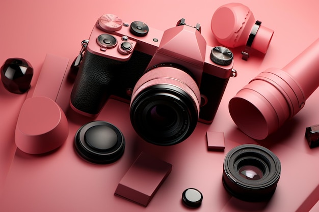 Film graphique et caméras sur fond rose