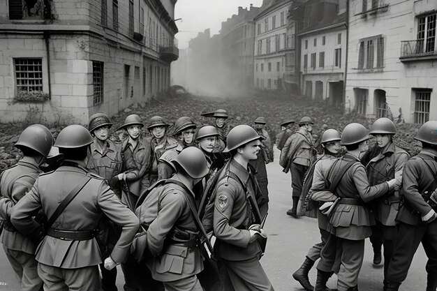 Photo un film historique de la guerre mondiale, il s'agissait de débauche et de relations illicites entre un groupe de soldats américains et de belles femmes.