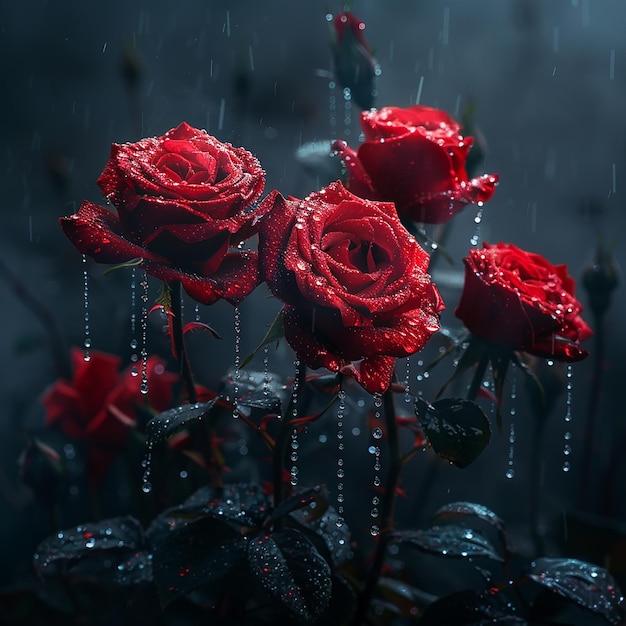 Le film a tourné des roses rouges sur un fond noir