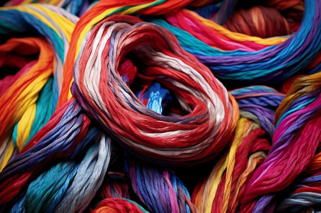 Fils de fils multicolores pour la broderie en gros plan