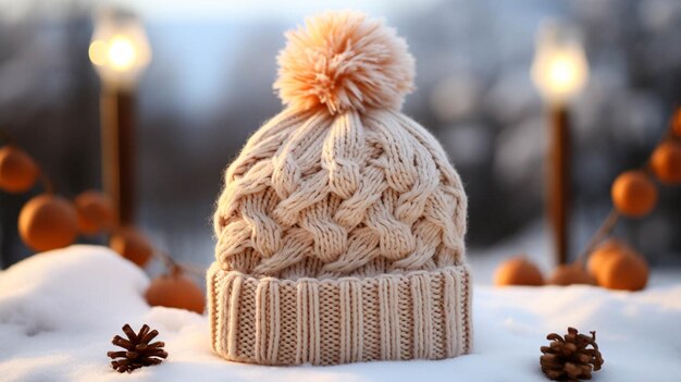 fils à tricoter chapeau d'hiver sur blanc