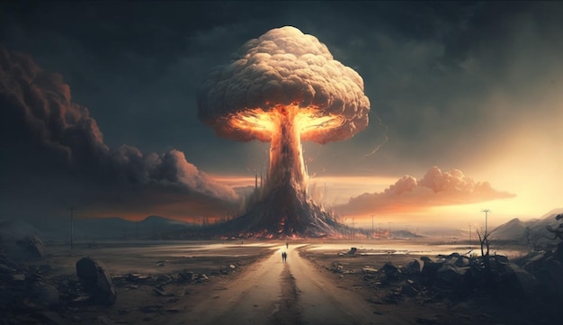 Fin du monde Scène épique apocalyptique Spectaculaire guerre nucléaire mondiale AI générative