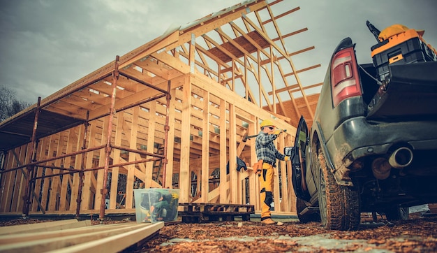 Photo la fin d'une journée de travail sur le chantier