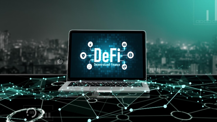 Photo la finance décentralisée ou le concept defi sur un écran d'ordinateur à la mode