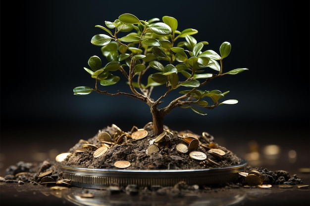 La finance d'entreprise nourrie par la croissance de l'argent de la nature comme un arbre dans le sol