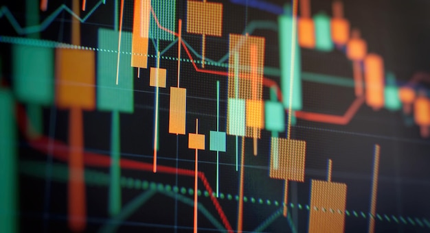 Financement et analyse des actions du commerce d'investissement Graphique économique avec des diagrammes sur le marché boursier pour les concepts commerciaux et financiers