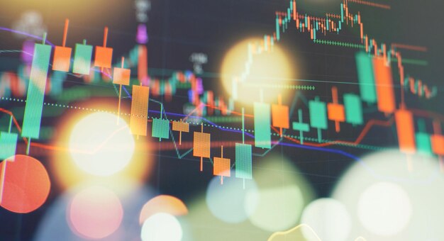 Financement et analyse des actions du commerce d'investissement Graphique économique avec des diagrammes sur le marché boursier pour les concepts commerciaux et financiers