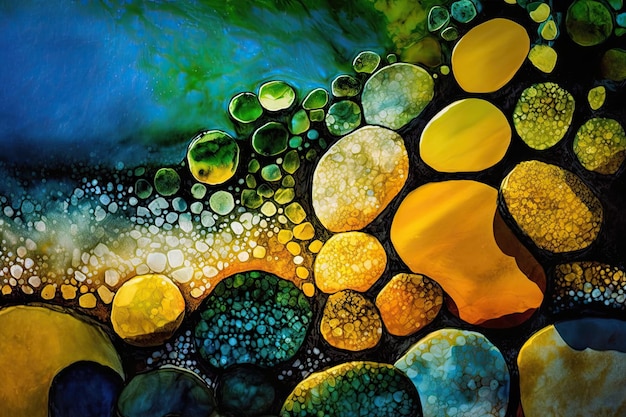 Fine Art Pointillisme seaglass flux d'or abstrait