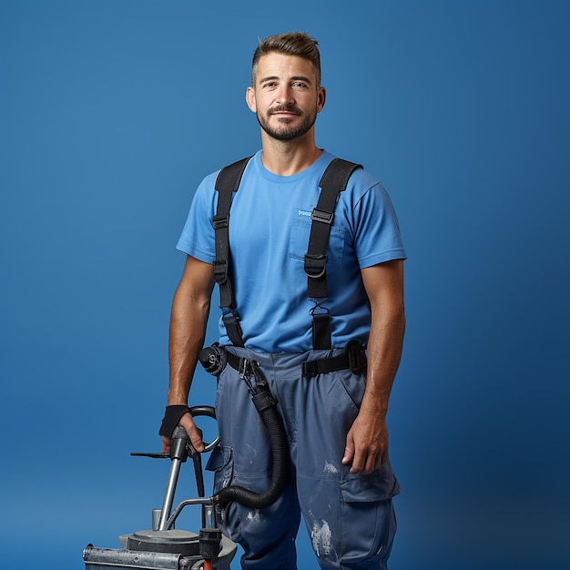 Photo finisseur de béton isolé sur fond bleu