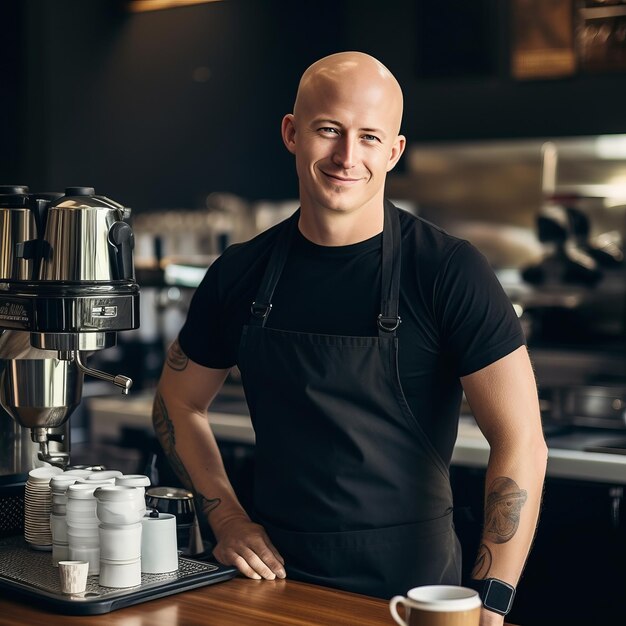 Un Finlandais chauve d'une trentaine d'années travaillant comme barman.