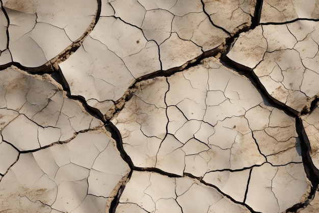 Des fissures et des fissures marquent la surface sèche et endommagée de la terre