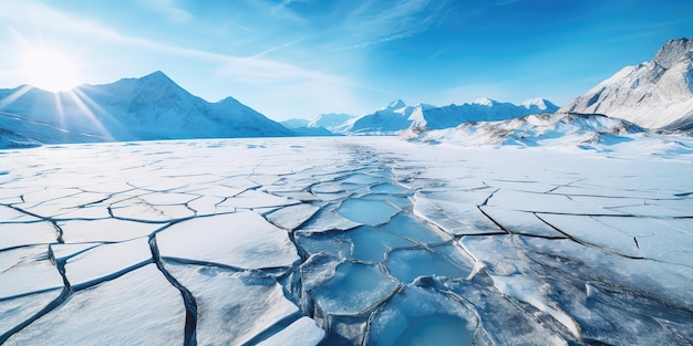 Fissures à la surface de la glace bleue