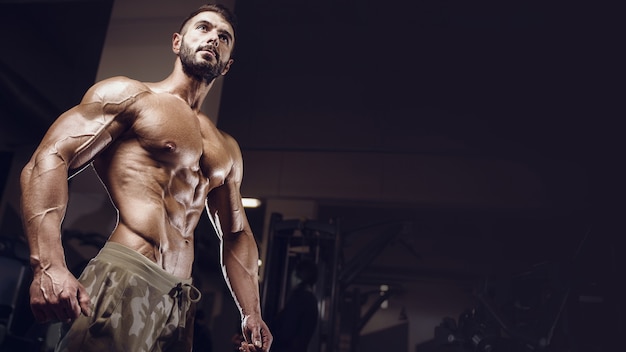 Fit homme formation formation muscles abs au gymnase. Faire de l'exercice abdominal.