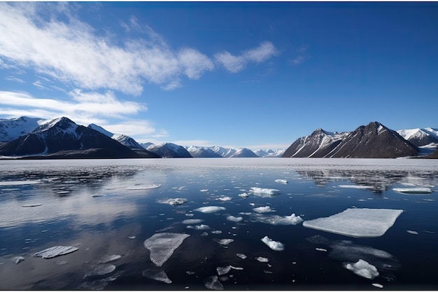 Fjord gelé vierge avec montagnes et ciel en arrière-plan