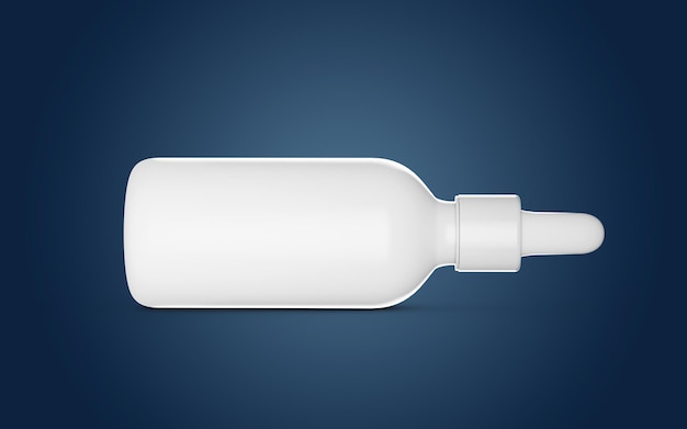 Flacon compte-gouttes d'huile cosmétique vide blanc 3d avec capuchon isolé sur fond bleu profond Illustration 3d