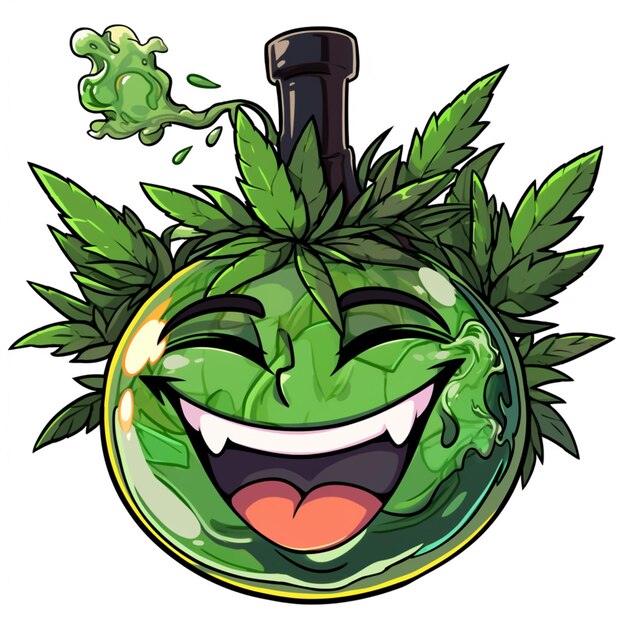 Photo un flacon de marijuana de dessin animé avec un visage heureux et une pipe générative