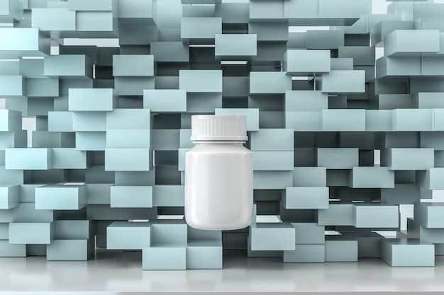 Photo flacon de médicament blanc rendu 3d avec boîtes d'emballage