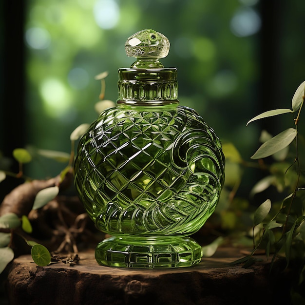 un flacon de parfum avec un anneau sur le dessus