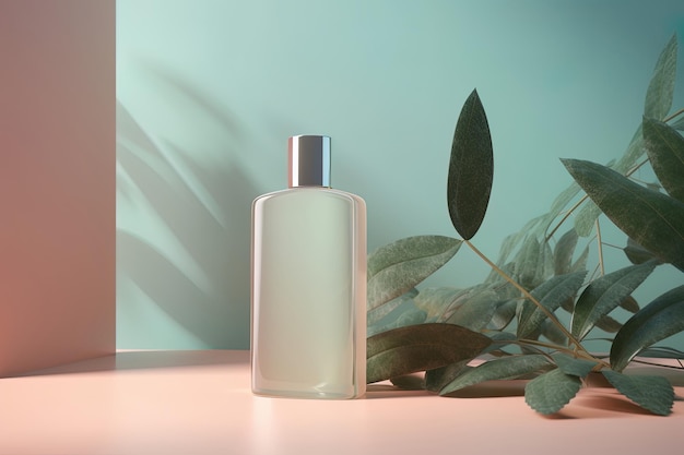 Flacon de parfum cosmétique de luxe sur fond dégradé vert