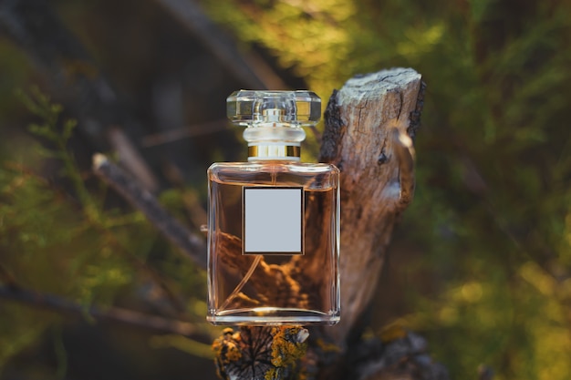 Flacon de parfum dans la nature