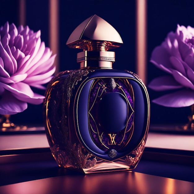 Un flacon de parfum à la fleur Generative Ai