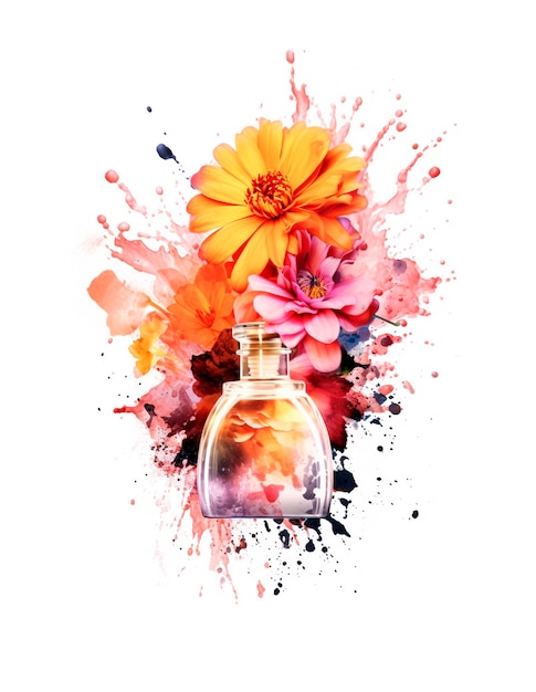 Flacon de parfum fleurs splash bannière copie espace IA générative