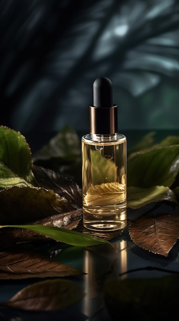 Flacon de parfum en fond d'automne