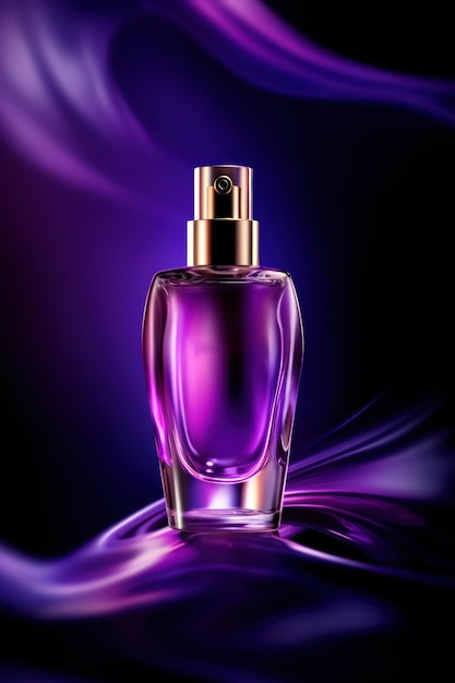 Flacon de parfum gracieux sur fond violet par Generative AI