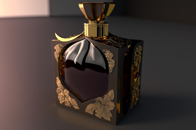 Un flacon de parfum avec un motif floral sur le devant