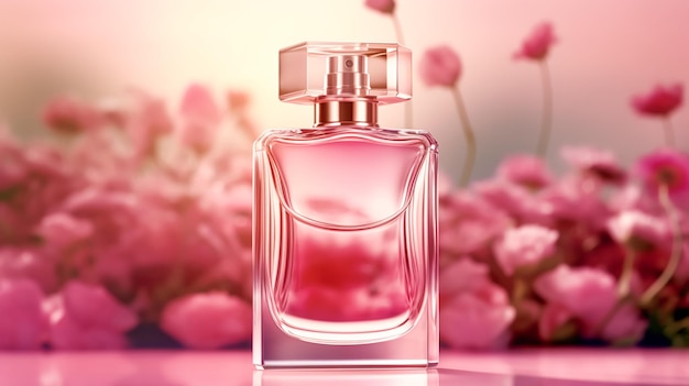 Flacon de parfum de parfum floral luxueux et parfum de fleurs roses commercial dans un jardin de fleurs parfumerie sur mesure et vente de produits de beauté générative ai