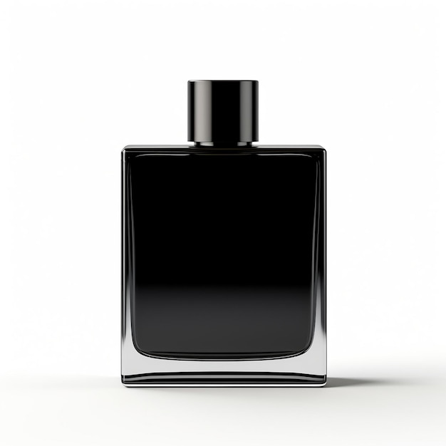 Flacon de parfum vide noir maquette sur fond blanc
