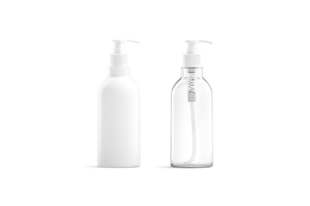 Flacon pompe en plastique blanc et transparent Bidon de liquide visage ou corps avec doseur Pot pompe transparent savon