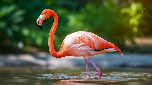 Le flamant américain Phoenicopterus ruber ou le flamant des Caraïbes Le grand oiseau se détend et profite