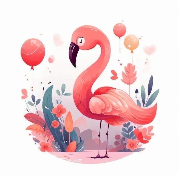 Flamant rose aquarelle Illustration AI GenerativexA