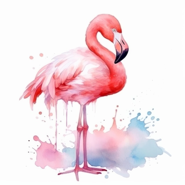 Flamant rose aquarelle mignon Illustration AI GenerativexD