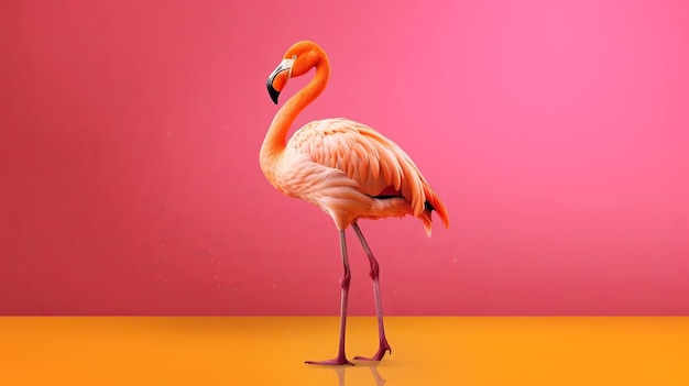 Flamant rose dans un établissement jaune généré par l'IA