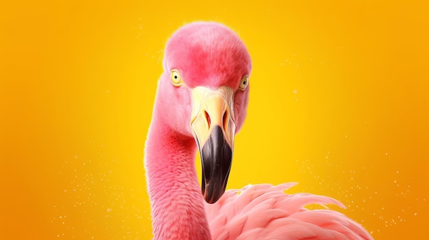 Flamant rose dans un fond de teint jaune généré par l'IA