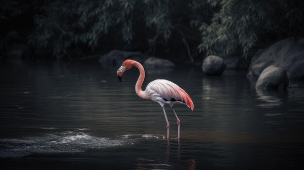 Flamant rose dans la jungle