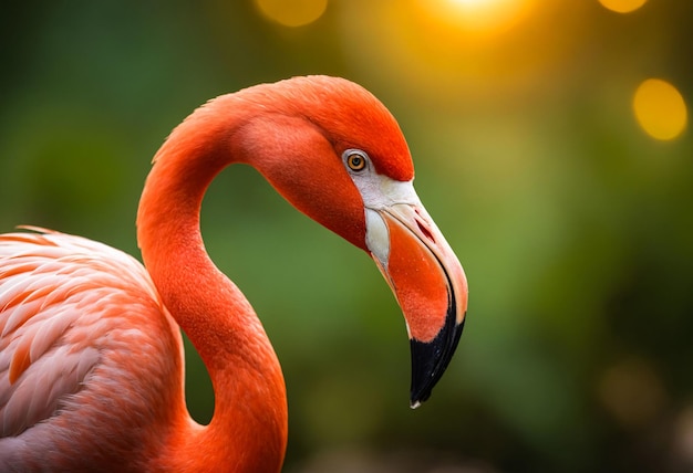 Un flamant rose est debout dans l'eau