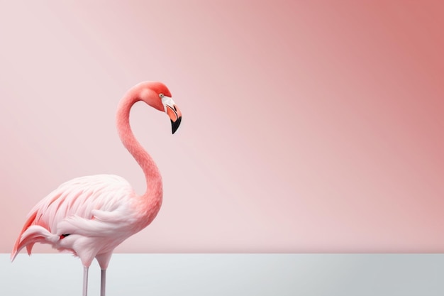 Flamant rose exotique dans le coin espace de copie minimaliste généré par l'IA