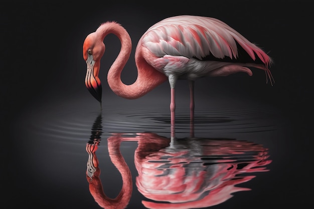 Un flamant rose avec un fond noir et le mot flamant rose dessus