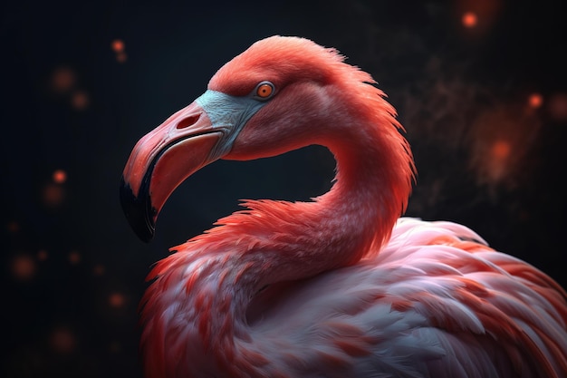 un flamant rose sur fond noir