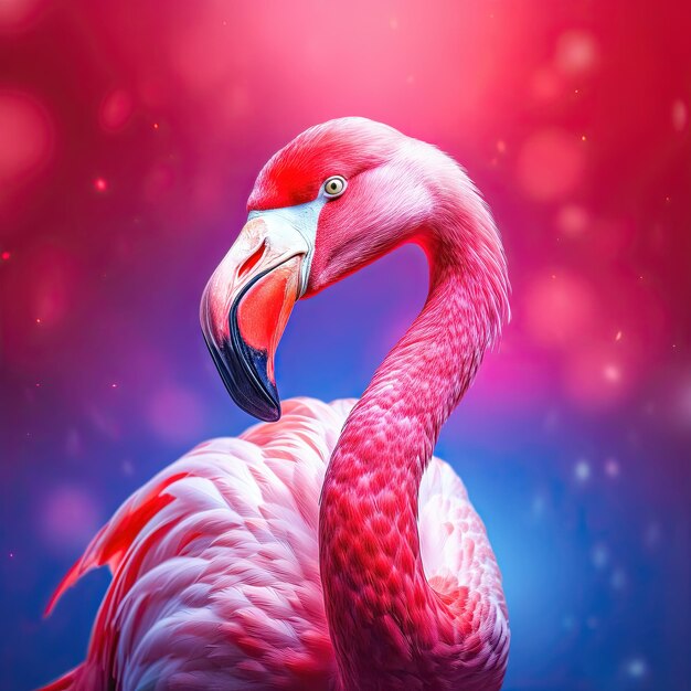 Flamant rose sur fond vibrant avec bokeh