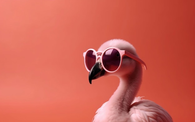 Un flamant rose avec des lunettes de soleil en forme de coeur