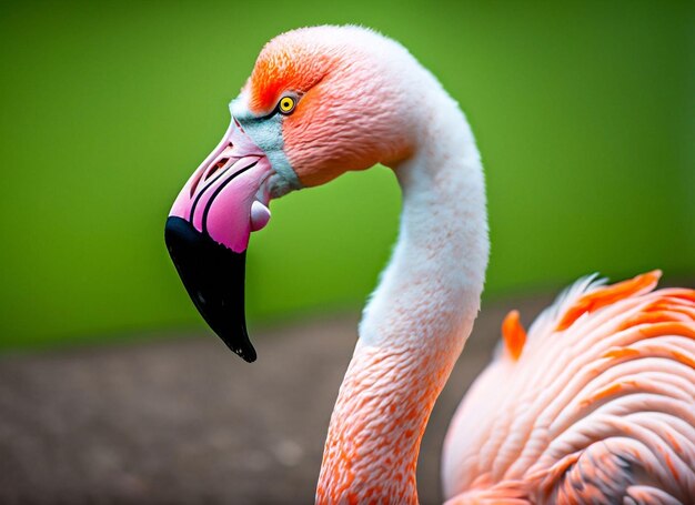 Un flamant rose et noir avec un bec rose.