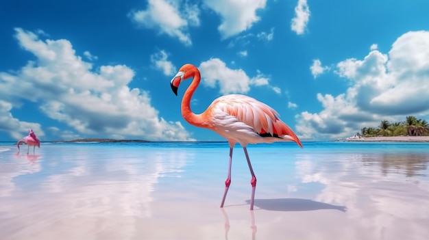 Flamant rose sur la plage à aruba