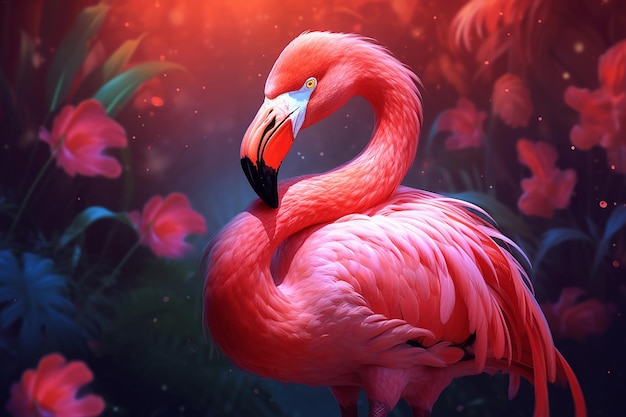 Flamant rose plein de détails belles couleurs ambiances mignonnes