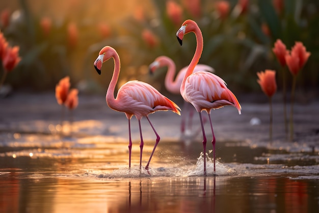 Flamants roses dans les zones humides