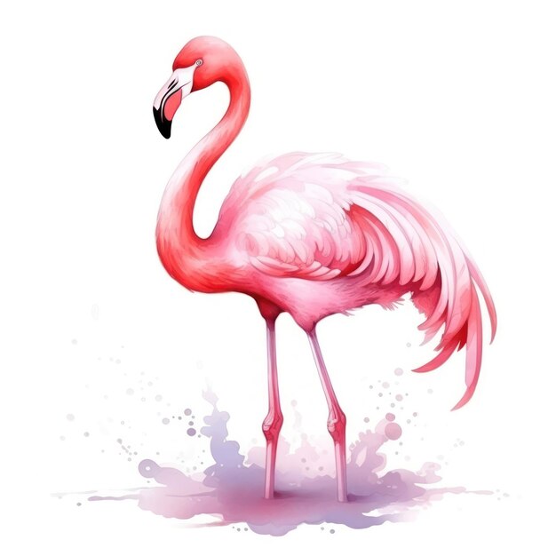 Photo flamingo à l'aquarelle rose isolé