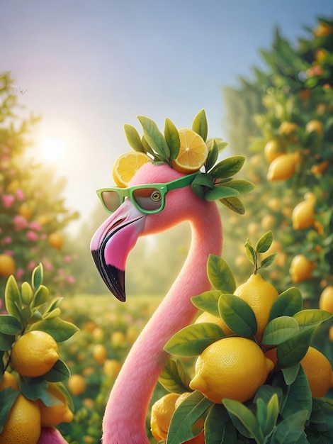 Flamingo avec des citrons